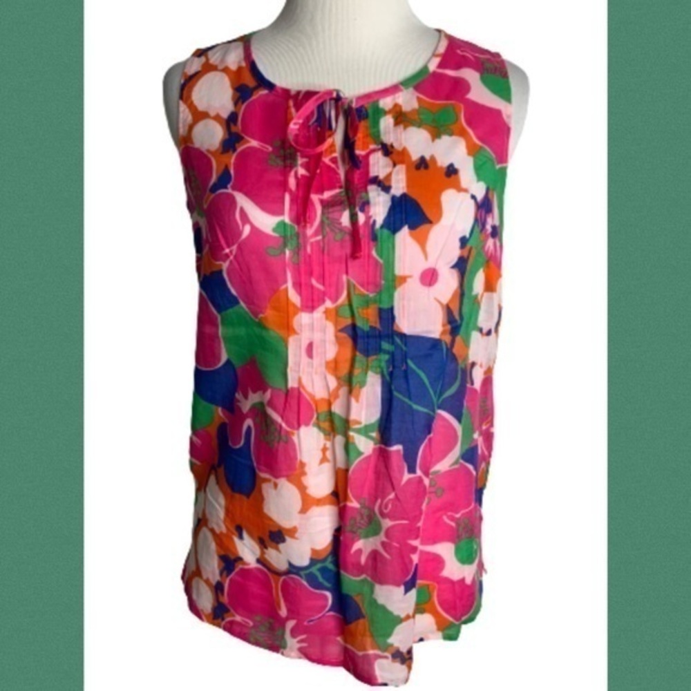 Talbots Sleeveless Pink Bold Floral Cotton Springtime Casual Top SP